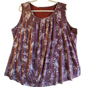 NWT Micoson women's XXL floral pleated tank top‎ boho cottagecore rust tunic
